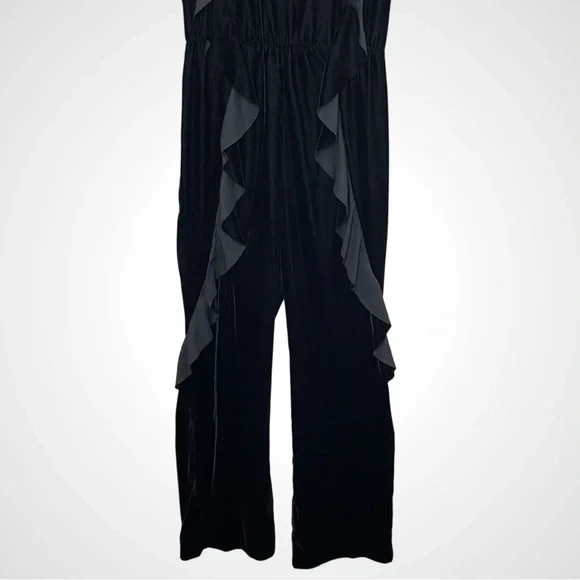 ❌ZARA Woman Black Velvet Ruffled Jumpsuit, Small - Picture 5 of 11